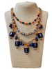 GSKN0043O MULTI BEADED LAYERED ORANGE & BLUE GAME DAY CHARM NECKLACE