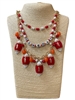 GSKN0043R MULTI BEADED LAYERED RED & WHITE GAME DAY CHARM NECKLACE