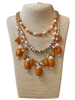 GSKN0043W MULTI BEADED LAYERED ORANGE & WHITE GAME DAY CHARM NECKLACE