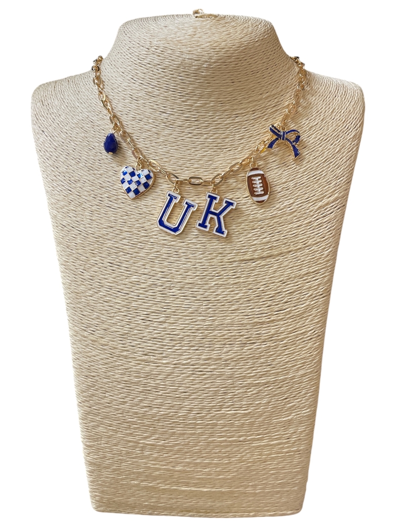 GSN1566B GOLD BLUE & WHITE "U.K" CHARM NECKLACE