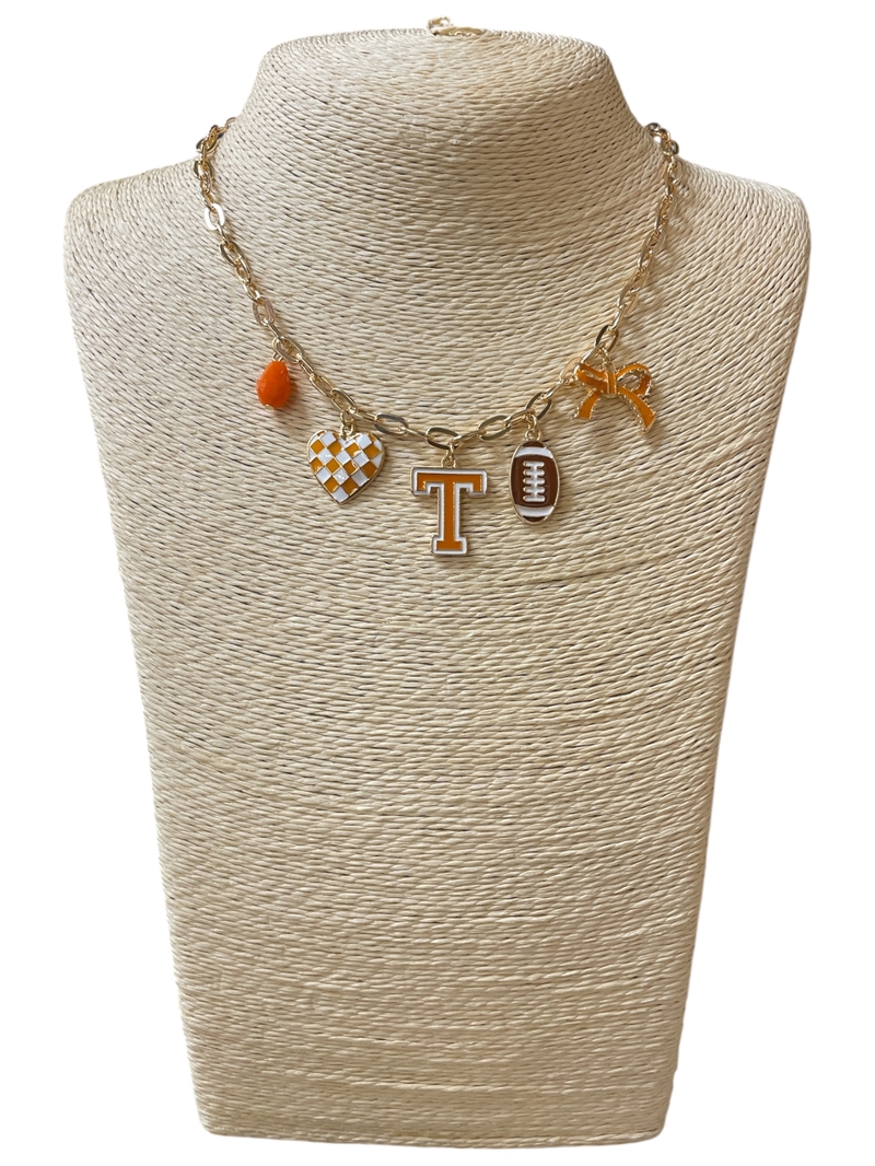 GSN1566W GOLD ORANGE & WHITE "T" CHARM NECKLACE