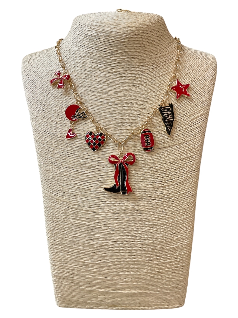GSN1568 MULTI CHARM BLACK & RED SPORTS NECKLACE