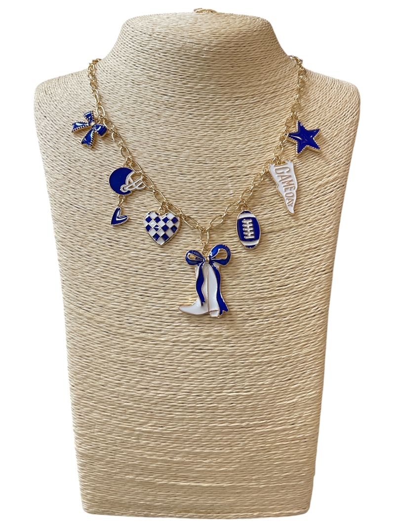 GSN1568B MULTI CHARM BLUE & WHITE SPORTS NECKLACE