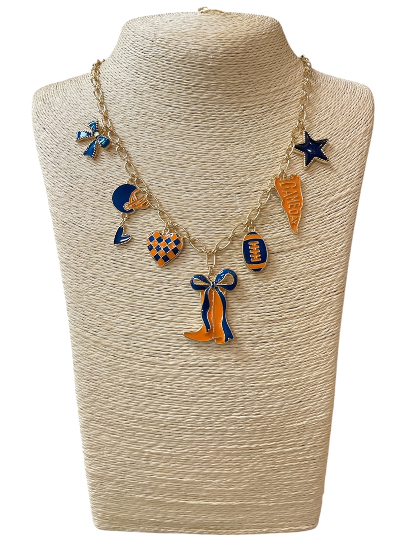 GSN1568O MULTI CHARM ORANGE & BLUE SPORTS NECKLACE
