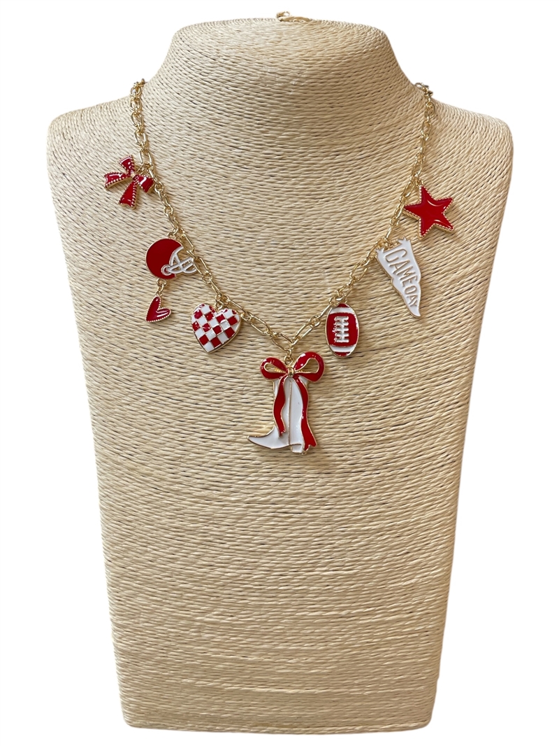 GSN1568R MULTI CHARM RED & WHITE SPORTS NECKLACE