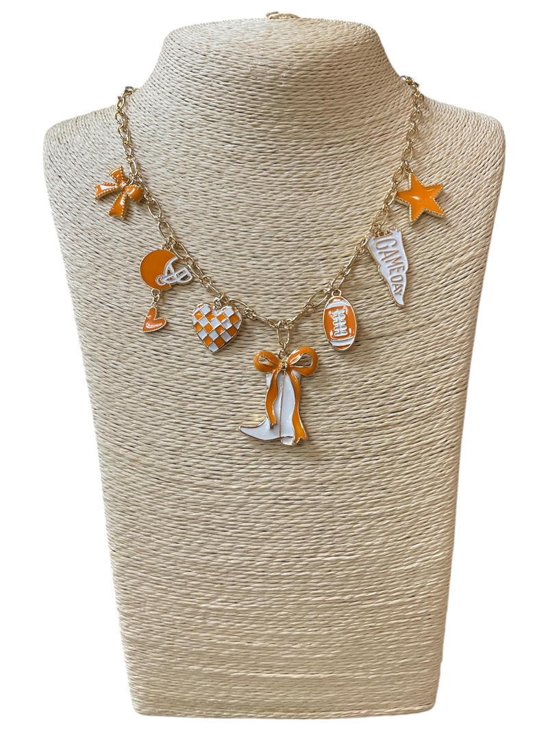 GSN1568W MULTI CHARM ORANGE & WHITE SPORTS NECKLACE