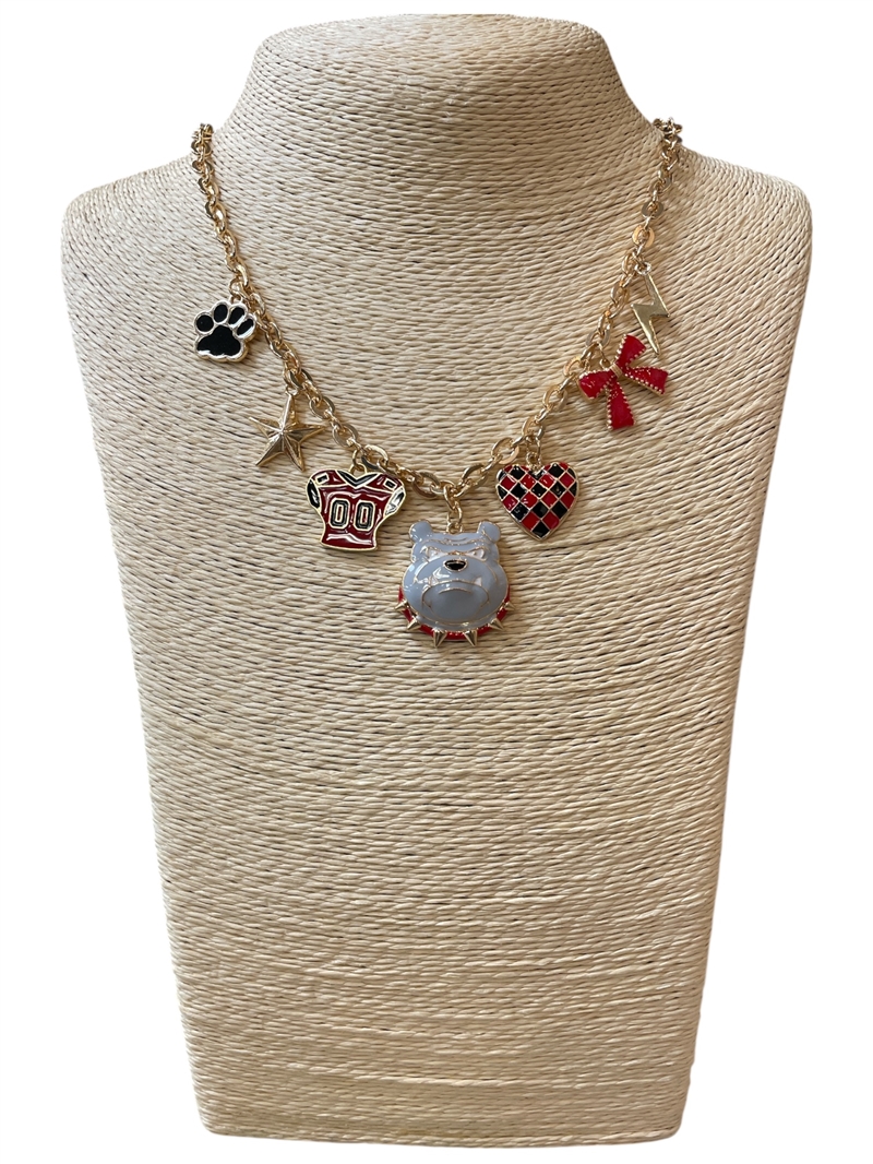 GSN1569-1 GOLD MULTI CHARM BULL DOG NECKLACE