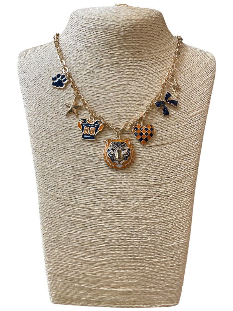 GSN1569 GOLD MULTI CHARM TIGER NECKLACE