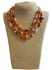GSN1727 ORANGE & WHITE MULTI BEADED FOOTBALL LAYERED NECKLACE