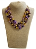 GSN1727 PURPLE & YELLOW MULTI BEADED FOOTBALL LAYERED NECKLACE