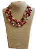 GSN1727 RED & WHITE MULTI BEADED FOOTBALL LAYERED NECKLACE