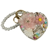 H15CM  PINK CREAM  FLOWERS HEART MIRROR KEYCHAIN