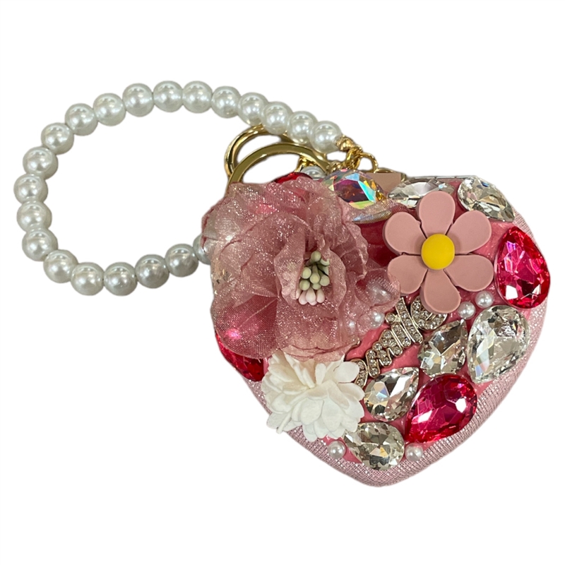 H15MV  MAUVE FLOWERS HEART MIRROR KEYCHAIN