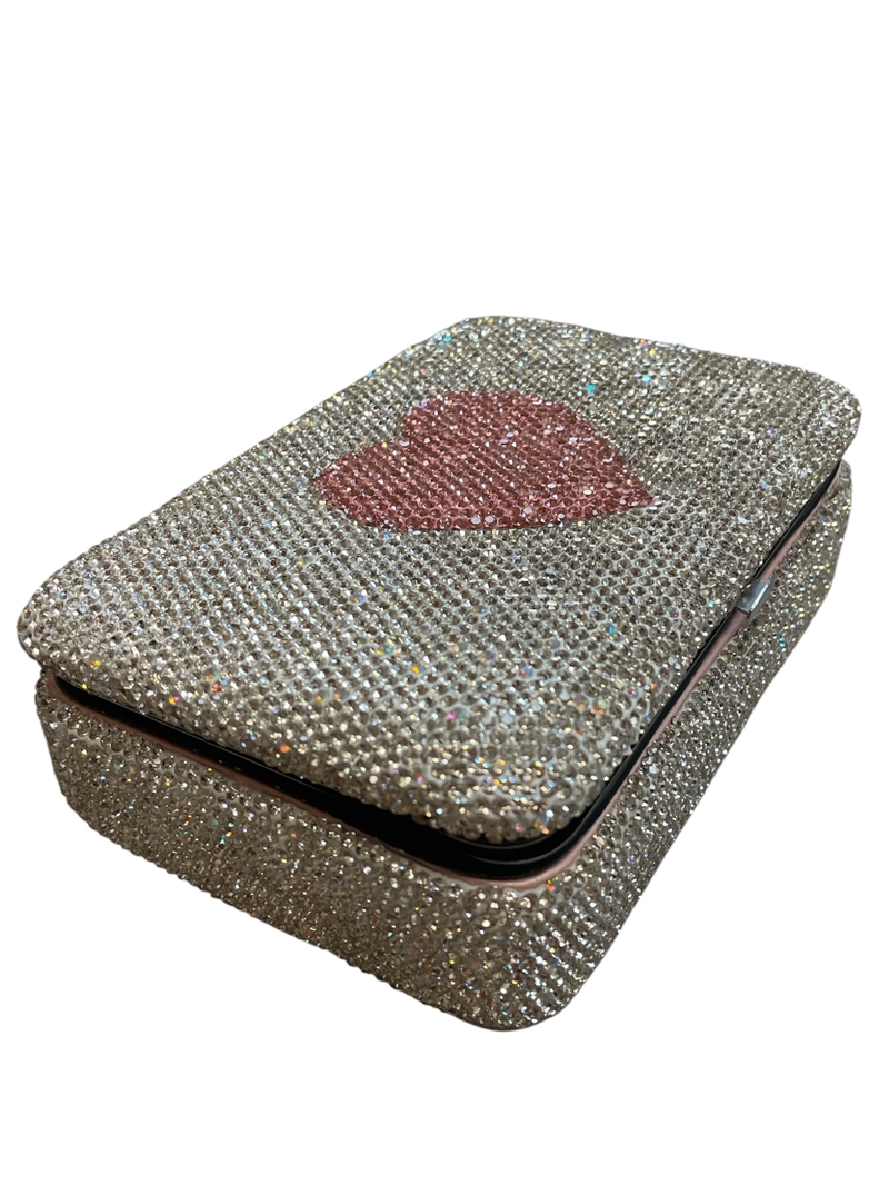 H1665 PINK HEART AB RHINESTONE LARGE JEWELRY BOX