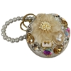 H16CM  CREAM FLOWER CIRCLE MIRROR KEYCHAIN