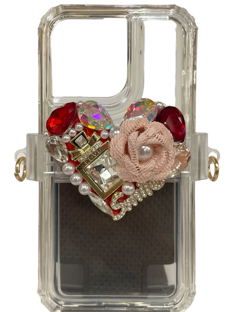 H80P PINK  FLOWER HEART ADJUSTABLE  CELLPHONE HOLDER