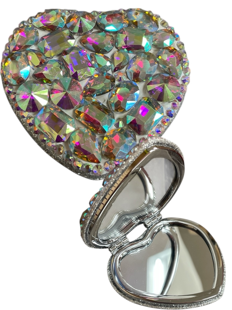 HE08AB   AB SILVER STONE HEART COMPACT MIRROR