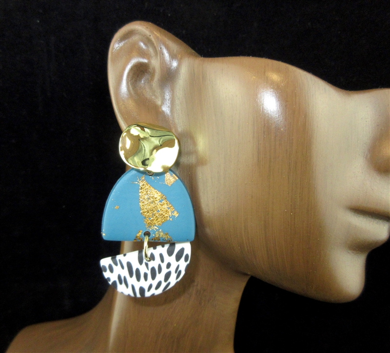 HE1123 GOLDEN BLUE DOTTED POST EARRINGS