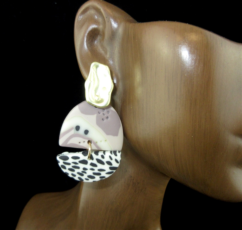HE1124 GOLD MOSAIC BLACK AND WHITE SMALL POST EARRINGS