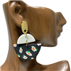 HE1168 FL0RAL BLACK AND/WHITE CLAY EARRINGS