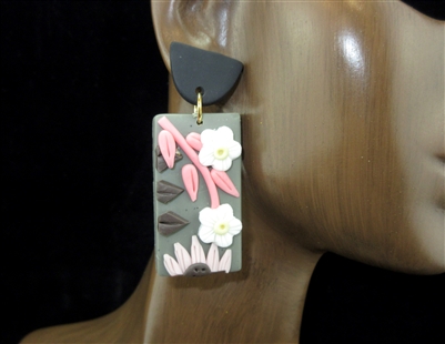 HE1178 GRAY AND BLACK COLORFUL FLOWERS POST EARRINGS