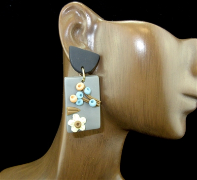 HE1182 GRAY AND BLACK COLORFUL BLOSSOMS SMALL EARRINGS