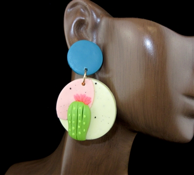 HE1190 BRIGHT COLORFUL ROUND CACTUS EARRINGS