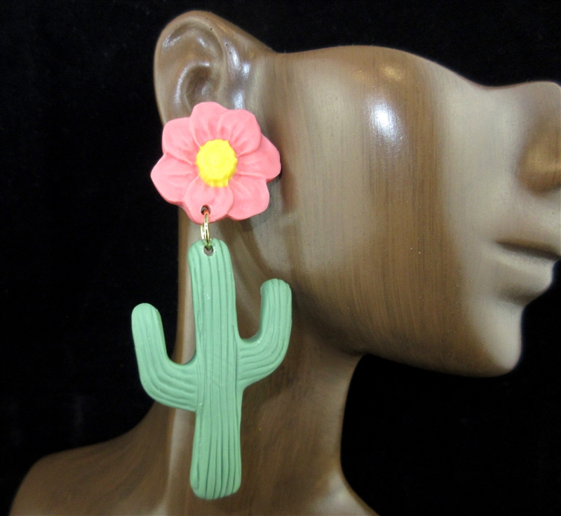 HE1244 CACTUS FLOWER POST DANGLE EARRINGS