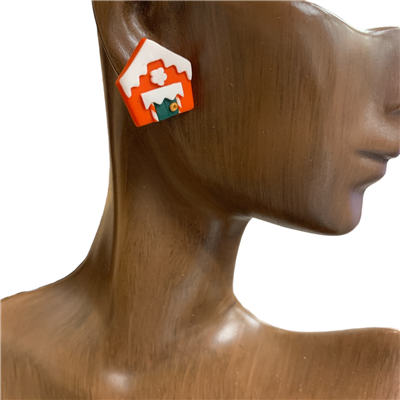 HE1305  CHRISTMAS  HOUSE  CLAY  EARRINGS