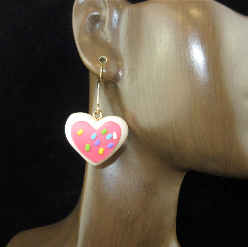 HE1422 PINK SMALL HEART SUGAR COOKIE POST EARRINGS