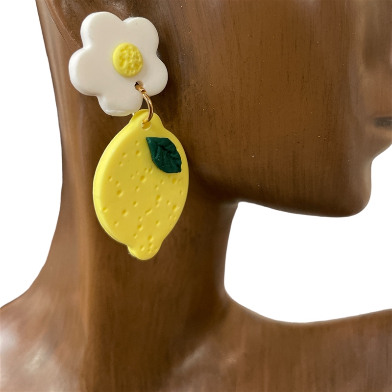 HE1676  LEMON FLOWER CLAY EARRINGS