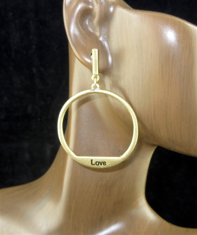 HE1739 HAMMERED OPEN CIRCLE "LOVE" DANGLE ER