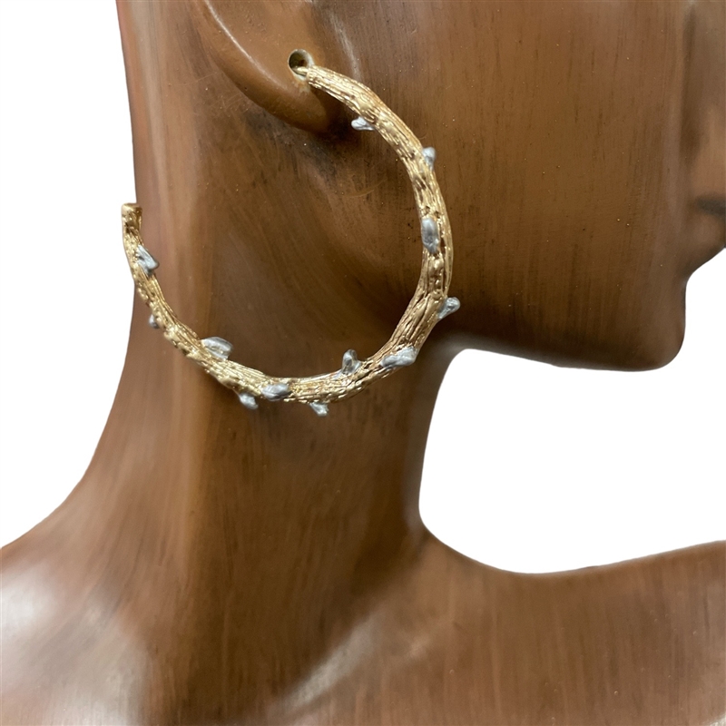 HE2048 ANTIQUE TWO TONE THORNS OPEN HOOP EARRINGS