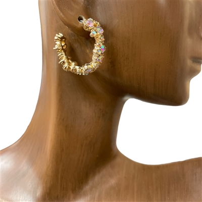 HE2071 SMALL RHINESTONE  OPEN HOOP EARRINGS