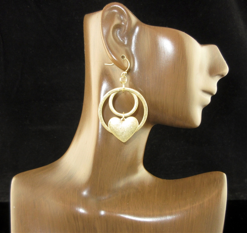 HE2121 HAMMERED CIRCLES/HEART DANGLE EARRINGS