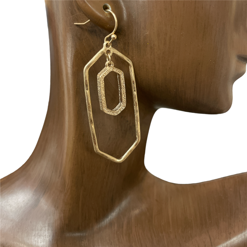 HE2616 HAMMERED GEOMETRIC  LAYERED  EARRINGS