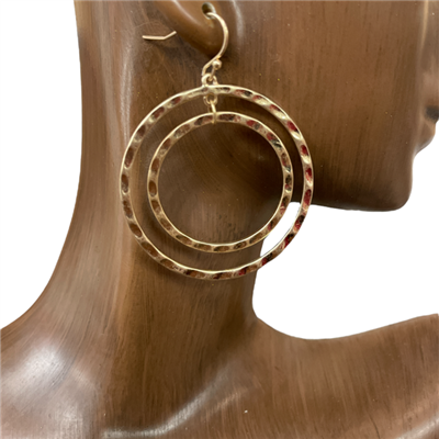 HE2637 HAMMERED  DOUBLE CIRCLE  EARRINGS