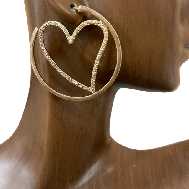 HE2697 OPEN CIRCLE HEART HOOP EARRINGS