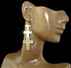 HE2743 HAMMERED LAYER DANGLE CROSS EARRINGS