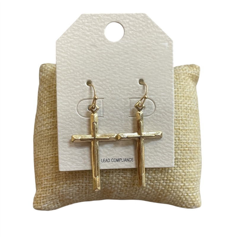 HE2867 MATTE THIN SMALL CROSS DANGLE EARRINGS