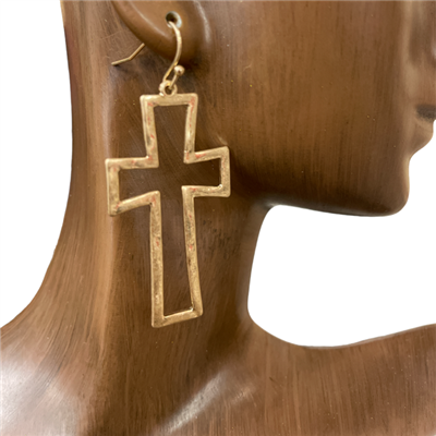 HE3106 HAMMERED MATTE CROSS EARRINGS