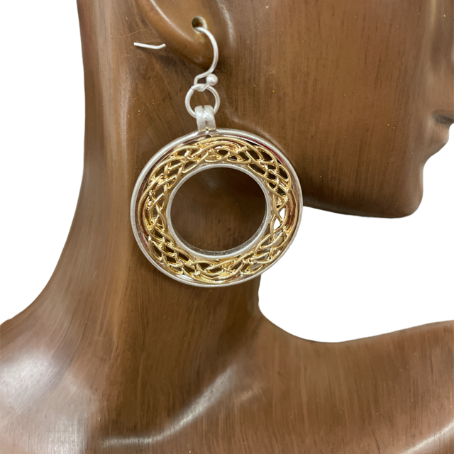 HE3203 HAMMERED CIRCLE HOOP  EARRINGS