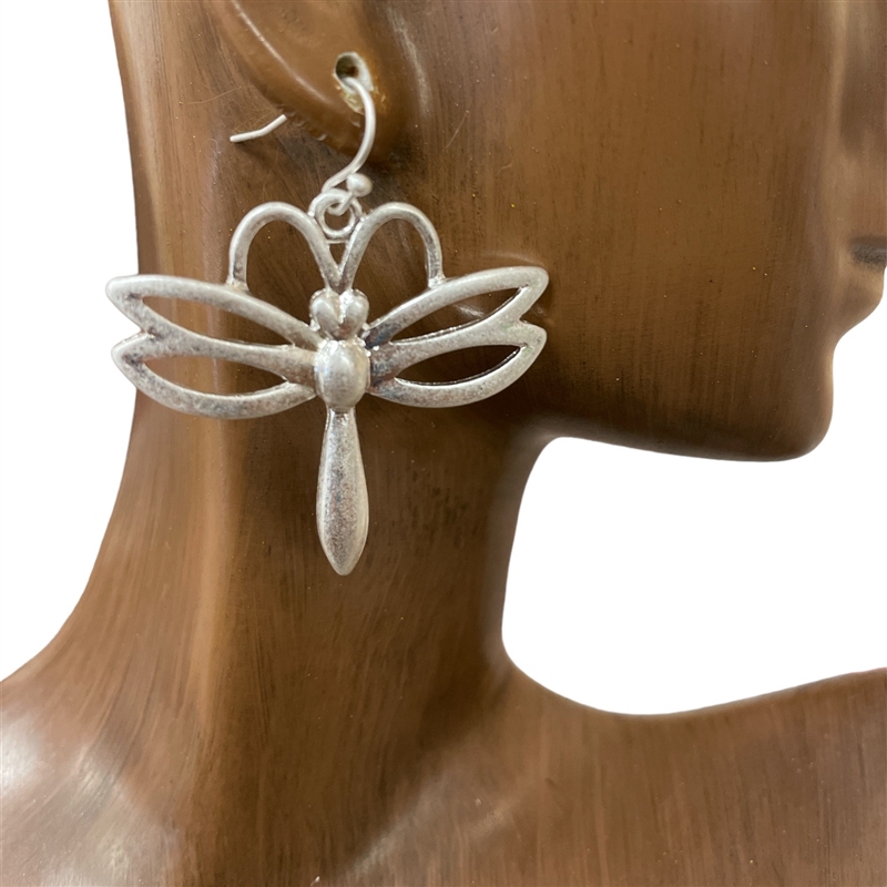 HE3294  HAMMERED MATTE  DRAGONFLY EARRINGS