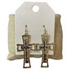 HE3476 HAMMERED SHINY DOUBLE CROSS DANGLE EARRINGS