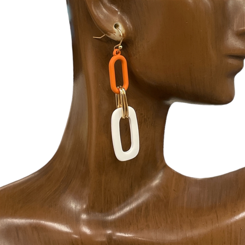 HE3494O  WHITE & ORANGE  EARRINGS