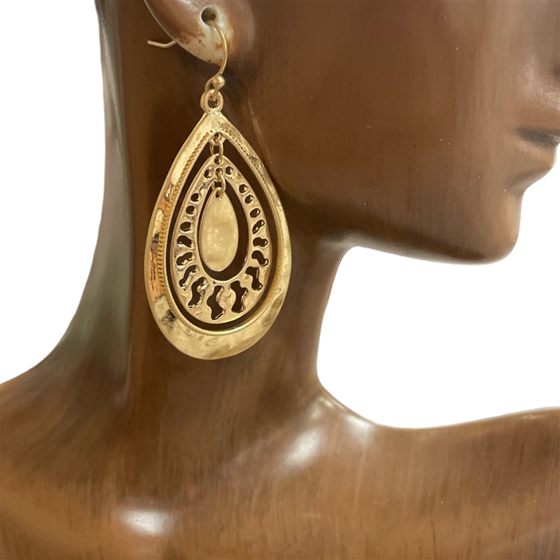 HE3888 HAMMERED TEARDROP EARRINGS