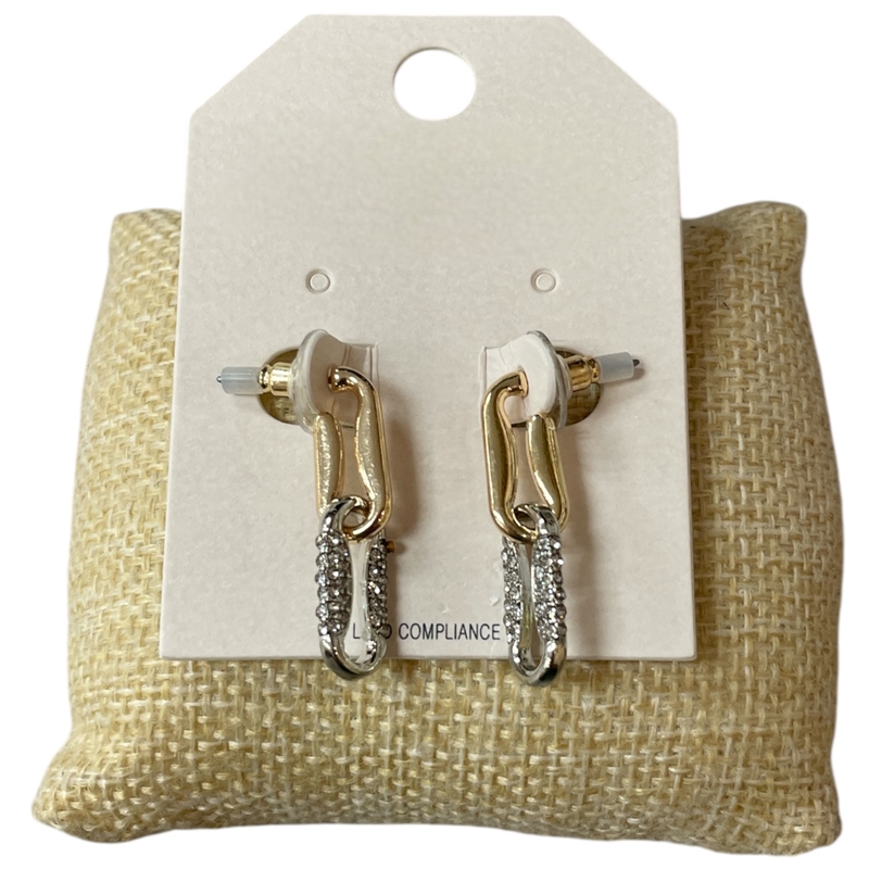 HE4107  RHINESTONE SMALL GEOMETRIC CHAIN LINK EARRINGS