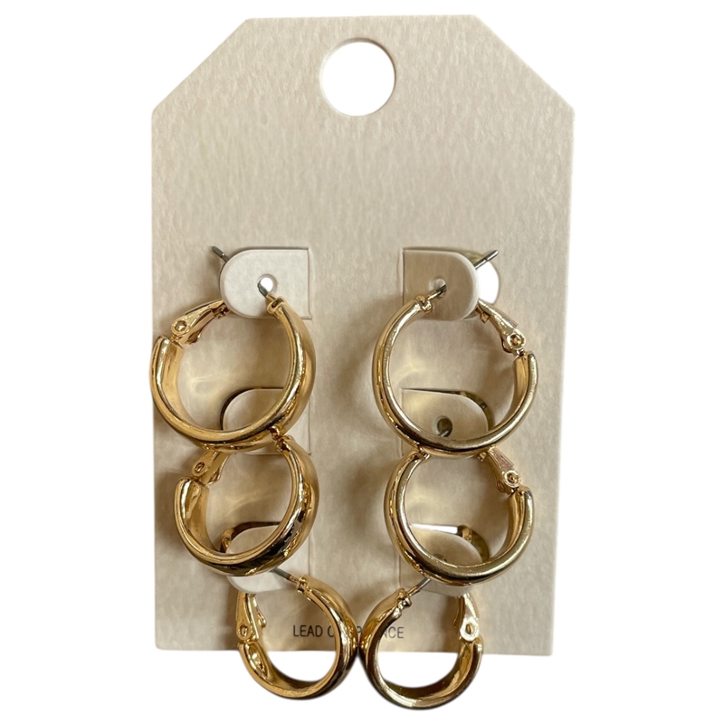 HE4143 PLAIN MINI HOOP EARRINGS 3 PAIR SET