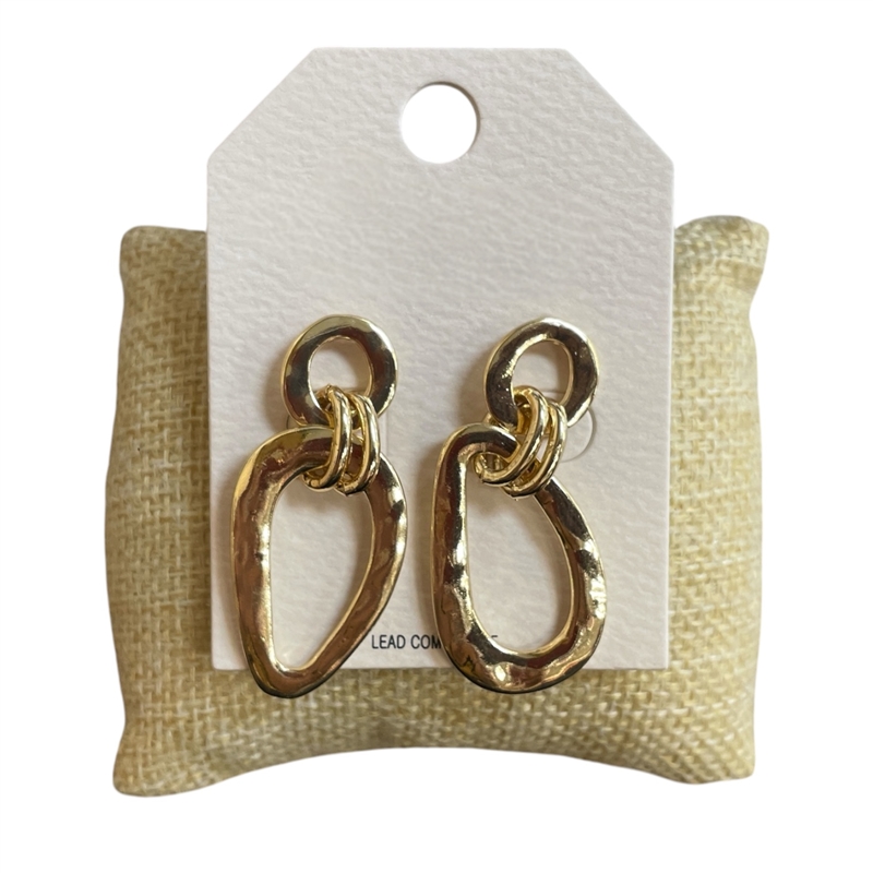 HE4247 GOLD CIRCLE & TEARDROP HAMMERED EARRINGS