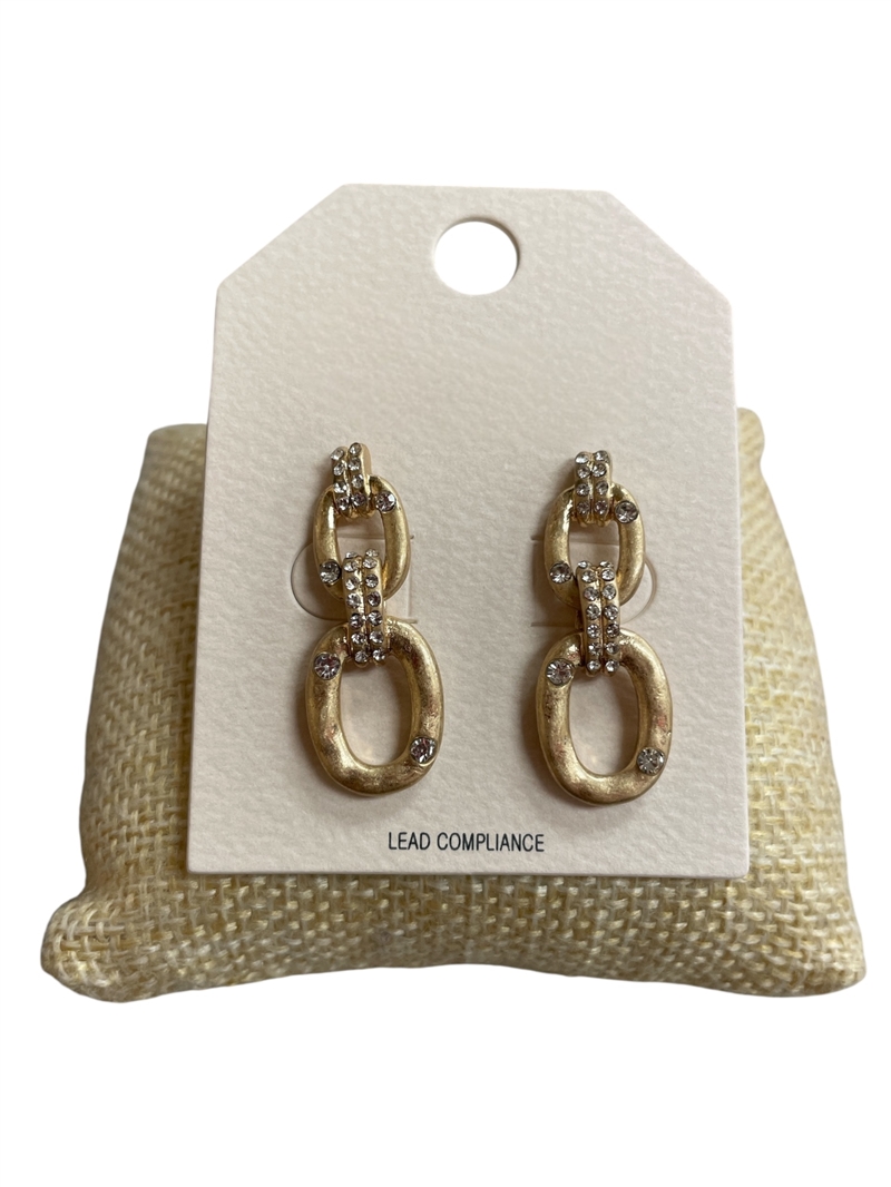 HE4300 GOLD TWO CHAIN RHINESTONE EARRINGS